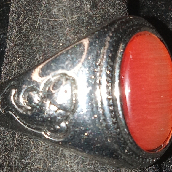 BLOWOUT Ladies Beautiful Wide Band ORANGE Cat's-eye Stone Ring SZ 9.5 - Picture 3 of 5
